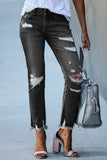 hulianfu Spring/Summer Washed Old Tassel Jeans Women's Mid-waist Solid Color Slim Fit Slim High Elastic Pencil Pants Women  Jeans
