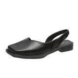 hulianfu Ladies Sandals  Summer Square Toe Low Heel Females Shoes Casual Elegant Temperament Hollow Design Leather Women Sandals