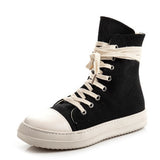 hulianfu High-TOP Women Casual Canvas Shoes Luxury Trainers Ankle Lace Up Women Sneakers Zip Hip Hop Streetwear Flats Black Boots