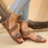 hulianfu Snake Print Flat Sandals for Women Summer  Roman Style Non Slip Beach Shoes Woman Soft Elastic Band Slip On Sandalias Mujer