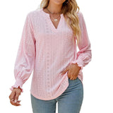 New Solid Blouses For Women Fashion Hollow Out V Neck Short Sleeve Elegant Office Work Ladies Shirt Tops Casual Blouse