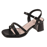 hulianfu Summer Square Heels Sandals for Women  Open Toe Ankle Strap Beach Sandals Woman Fashion Thick Heel Dress Shoes Ladies