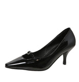 hulianfu Solid Pointed Toe Slingbacks Patent Leather High Heels Buckle Strap Stiletto Pumps Metal Decor Women Shoes Sexy Shallow Zapatos