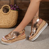 hulianfu Fashion Rivet Wedge Sandals for Women Summer  Gold PU Leather Platform Sandles Female Punk Thick Sole Gladiator Shoes Woman