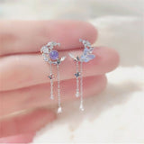 Korean New Light Luxury Zircon Moon Star Asymmetric Stud Earrings For Women Crystal Cloud Pearl Earring Girl Jewelry Gifts