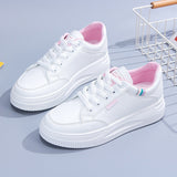 hulianfu Women White Sneakers Autumn Lace Up Thick Bottom Casual Flats Anti-slip Outdoor Walking Sports Board Shoes Sapatos Femininos