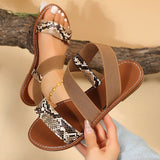 hulianfu Snake Print Flat Sandals for Women Summer  Roman Style Non Slip Beach Shoes Woman Soft Elastic Band Slip On Sandalias Mujer