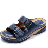 hulianfu Women Closed Toe Summer Shoes New Comfort Double Buckle Wedge Ladies Sandals Plus Size Platform Casual Slippers Women