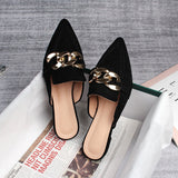 Spring  new women's mules Pointed slippers outdoors Muller Fashion metal chain design Office casual shoes Large size 41-43