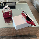 hulianfu Solid Pointed Toe Slingbacks Patent Leather High Heels Buckle Strap Stiletto Pumps Metal Decor Women Shoes Sexy Shallow Zapatos