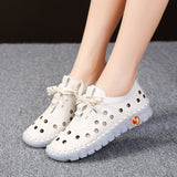 hulianfu Plus Size Casual Sneaker for Women  Summer Hollow Breathable Women Flats Sandals Luxury Soft Leather Non Slip Ladies Shoes