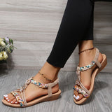 hulianfu Women Wedges Bohemian Sandals Summer  Flower Non Slip Beach Sandalias Mujer Elastic Band Low Heels Roman Shoes Woman
