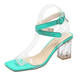 hulianfu Women's Fashion Transparent High Heels Sandals Summer Ankle Strap Gladiator Shoes for Women Square Toe Clear Pvc Sandalias Mujer
