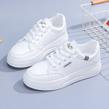 hulianfu Women White Sneakers Autumn Lace Up Thick Bottom Casual Flats Anti-slip Outdoor Walking Sports Board Shoes Sapatos Femininos