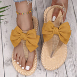 Bow Decor Espadrille Sole Thong Flip Flops Sandals  Fashion Women Slides Flat Heel Outdoor Beach Summer Woman Slippers