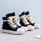 hulianfu High-TOP Women Casual Canvas Shoes Luxury Trainers Ankle Lace Up Women Sneakers Zip Hip Hop Streetwear Flats Black Boots