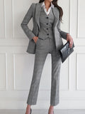 Korean Fashion Women Blazer 3 Pcs Vintage Long Sleeve Suit Jackets Vest and Straight Pants Suit Female Chic Business Outfits New