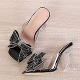 hulianfu Liyke  New Transparent Slippers For Women Fashion Silver Crystal Bowknot High Heels Female Mules Slides Summer Sandals Shoes