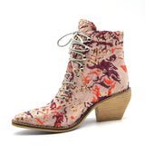 hulianfu Women ankle boots plus size 22-28cm women shoes Chinese style embroidered flowers blue boots Fortune Flower women boots 7 colors