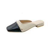 Shoes Slippers Women Summer Cover Toe Low Slides Pantofle Female Mule  Mules Rome Hoof Heels Fabric PU Mules For Women