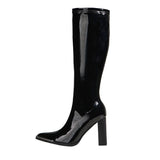 Women's Boots Long Footwear Winter Knee High Shaft Shoes for Woman Very Heel Square Toe Black  Novelty Work Fashion New Rock