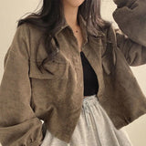 hulianfu Deeptown Corduroy Cropped Women Jackets Oversized Harajuku Vintage Streetwear Cool Chic Black Coat Korean Fashion Female Loose