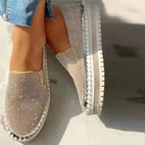 hulianfu Luxury Women Flats Rhinestone Bling Sewing Platform Loafers Slip on Sewing Shallow Fashion Casual Shoes Ladies Footwear