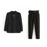 hulianfu  Women Fashion Two Pieces Sets Office Wear Blazers Coat And With Belt High Waist Pants Female