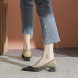 Single Shoes Women's  New Versatile Knitted Shoes Thick Heels and Pointed Toes Slip on Mesh Light Shoes 40 Zapatos De Mujer