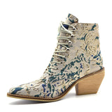 hulianfu Women ankle boots plus size 22-28cm women shoes Chinese style embroidered flowers blue boots Fortune Flower women boots 7 colors