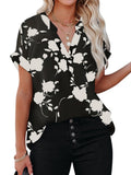 New Floral Blouse Women Turn-down Collar Short Sleeve Fashion Plus Size Casual Blouses Elegant Lady Office Work Shirts Tops
