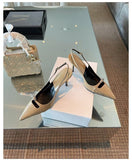 hulianfu Solid Pointed Toe Slingbacks Patent Leather High Heels Buckle Strap Stiletto Pumps Metal Decor Women Shoes Sexy Shallow Zapatos