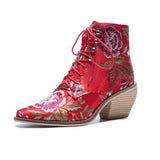 hulianfu Women ankle boots plus size 22-28cm women shoes Chinese style embroidered flowers blue boots Fortune Flower women boots 7 colors