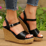 hulianfu Women's Patent Leather Wedge Sandals Ankle Strap Chunky Platform Sandals Women Summer  Thick Sole Non Slip Beach Shoes Woman