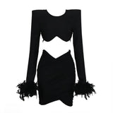 New Summer Women'S Sky Blue White Sexy Two-Piece Skirt Feather Pleated Top Pencil Skirt Celebrity Party Bandage Set