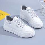 hulianfu Women White Sneakers Autumn Lace Up Thick Bottom Casual Flats Anti-slip Outdoor Walking Sports Board Shoes Sapatos Femininos