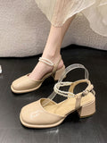 hulianfu French Vintage Black Shoes Non Slip Women Elegant Comfort Square Toe Sandals  Summer Korean Fashion Hollow Shoes Office Lady