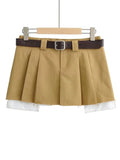 new Spring fashion women low waist with belt clothes two pieces pleated mini skirt female short