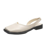 hulianfu Ladies Sandals  Summer Square Toe Low Heel Females Shoes Casual Elegant Temperament Hollow Design Leather Women Sandals