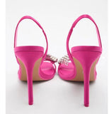 hulianfu Summer New Women's Shoes Bright Bow High Heel Sandals Stiletto Rhinestones Sexy Slingback Casual Style Ladies High Heels