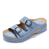 hulianfu Women Closed Toe Summer Shoes New Comfort Double Buckle Wedge Ladies Sandals Plus Size Platform Casual Slippers Women