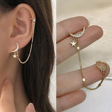 1PC New Fashion Gold Color Moon Star Clip Earrings For Women Simple Butterfly Fake Cartilage Long Tassel Ear Cuff Jewelry Gifts