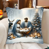 1pc French-Style Knit Fabric Throw Pillow Cover with Nativity Scene Design, Machine Washable Zipper Closure, Polyester Decorative Pillowcase for Living Room, Christmas Themed Home & Bedroom Decor 17.7"x17.7" (Excluding Pillow Insert)