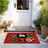 Christmas Holiday Bath Mat with Santa Hat, Holly, and Candy Canes - Non-Slip, Machine Washable, Medium Pile, Woven Polyester, 550gsm, 0.47inch Thick, Comfortable Floor Mat for Entryway, Kitchen, Living Room, Bedroom, Laundry Room - 1 Piece