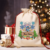 Custom Disney Stitch Christmas Drawstring Bag - Personalized Name, Cartoon Animal Print, Perfect for Holiday Gifts & Party Favors