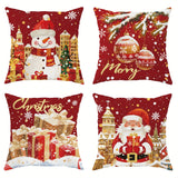 Set of 4 Contemporary Christmas Throw Pillow Covers - 18" x 18" Vibrant Polyester Cushion Cases with Secure Zipper Closure, Machine Washable, Festive Santa and Snowman Designs - Perfect for Living Room, Sofa, Bed Decor - Pillow Inserts Not Included