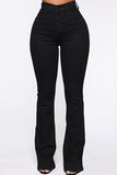hulianfu - White Fashion Casual Solid Patchwork High Waist Regular Denim Jeans