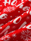 Boys' Christmas Sweater, Red Knit Pullover with "HO HO HO" Lettering, Round Neck, Stretchy Fabric, Regular Fit, Long Sleeves, All-Season, Party Style, for Spring/Autumn/Winter