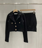 Designer Short Skirt Set Autumn/Winter French Polo Collar Long Sleeves Sweet Diamond Button Knitted Cardigan Coat Plus Skirt