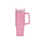 40oz Large Capacity Double-Walled Vacuum Insulated Cup - Premium Stainless Steel Tumbler with Ergonomic Handle, Leak-Proof Straw Lid, and Sweat-Free Design - Perfect for Outdoor Enthusiasts, Commuters, and Adventurers on-the-go!